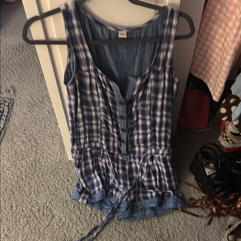 Blue/Purple Plaid Sleeveless Romper